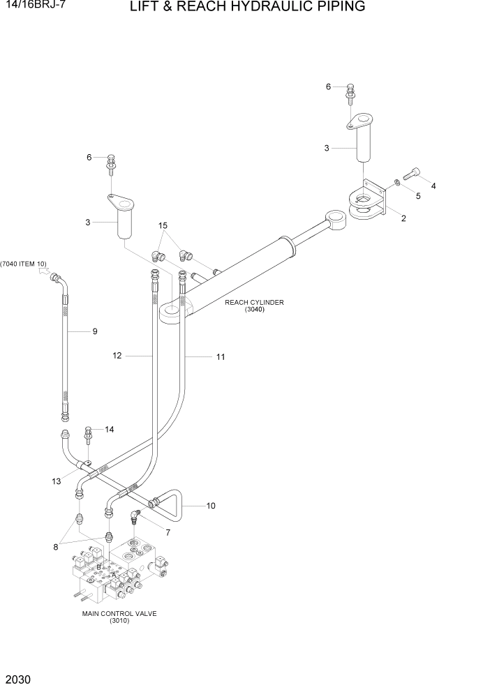 Схема запчастей Hyundai 14BRJ/16BRJ-7 - PAGE 2030 LIFT & REACH HYDRAULIC PIPING ГИДРАВЛИЧЕСКАЯ СИСТЕМА