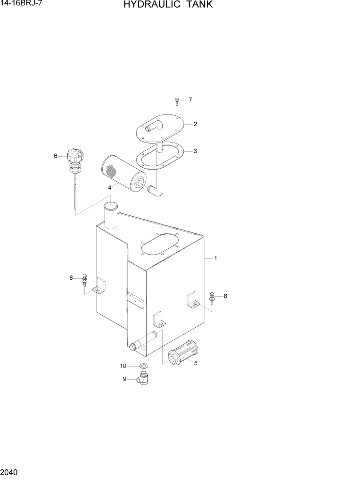 Схема запчастей Hyundai 14BRJ/16BRJ-7 - PAGE 2040 HYDRAULIC TANK ГИДРАВЛИЧЕСКАЯ СИСТЕМА