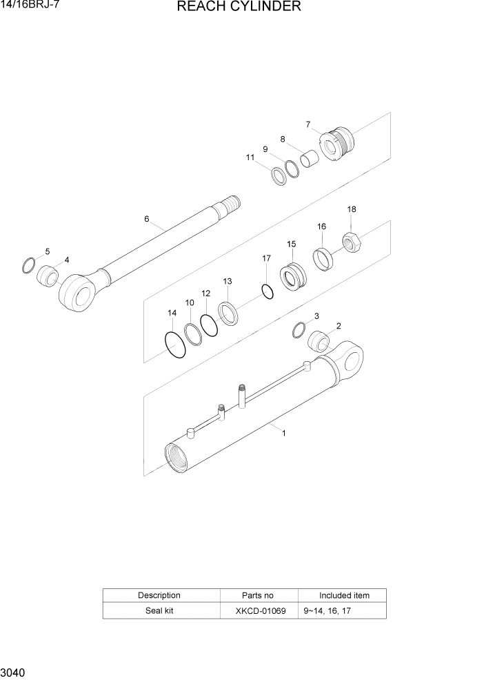 Схема запчастей Hyundai 14BRJ/16BRJ-7 - PAGE 3040 REACH CYLINDER ГИДРАВЛИЧЕСКИЕ КОМПОНЕНТЫ