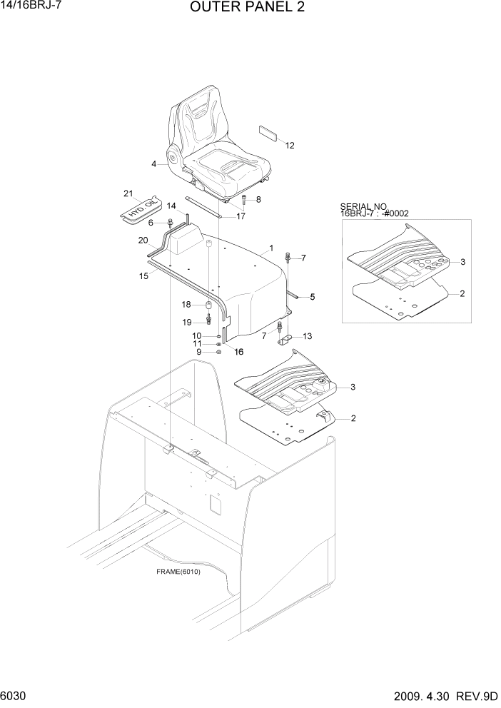 Схема запчастей Hyundai 14BRJ/16BRJ-7 - PAGE 6030 OUTER PANEL 2 СТРУКТУРА