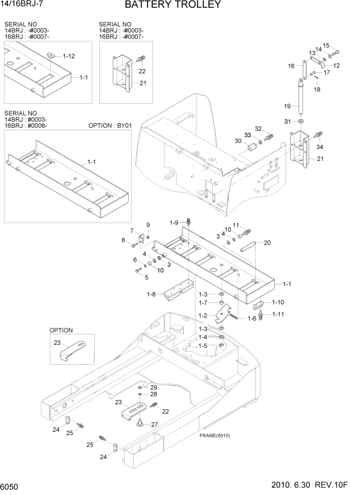 Схема запчастей Hyundai 14BRJ/16BRJ-7 - PAGE 6050 BATTERY TROLLEY СТРУКТУРА