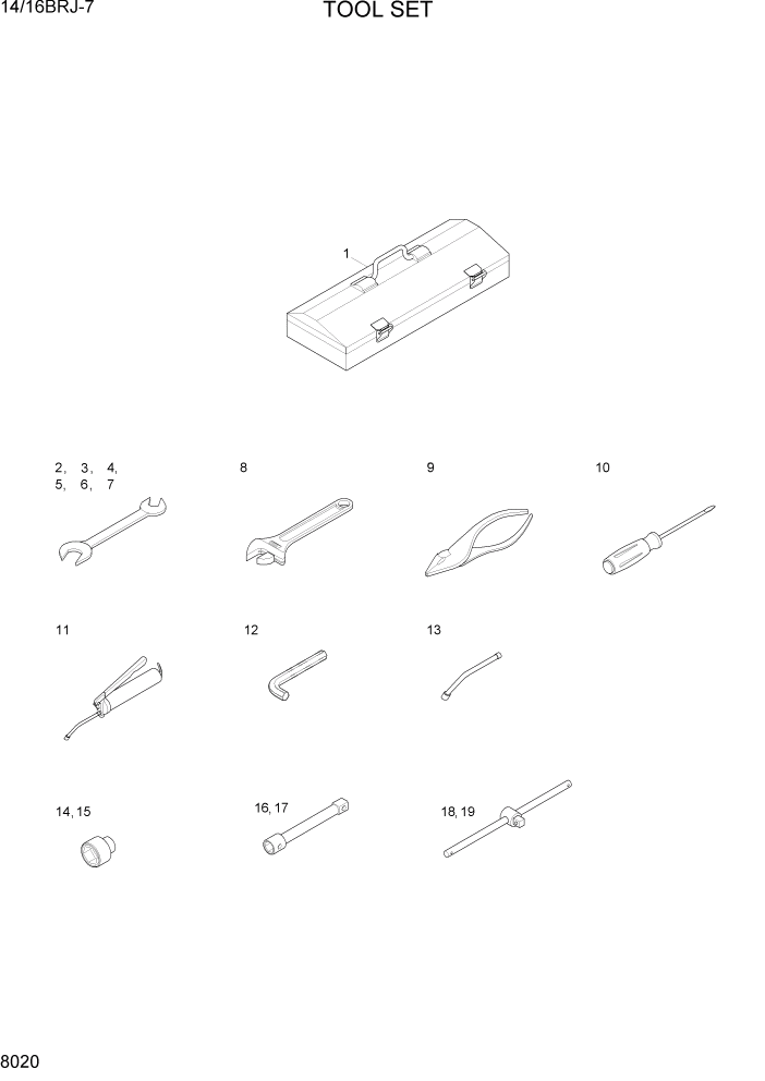 Схема запчастей Hyundai 14BRJ/16BRJ-7 - PAGE 8020 TOOL SET ДРУГИЕ ЧАСТИ