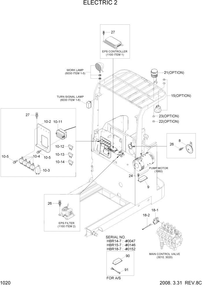 Схема запчастей Hyundai HBR14/HBR15/HBR18-7 - PAGE 1020 ELECTRIC 2 ЭЛЕКТРИЧЕСКАЯ СИСТЕМА