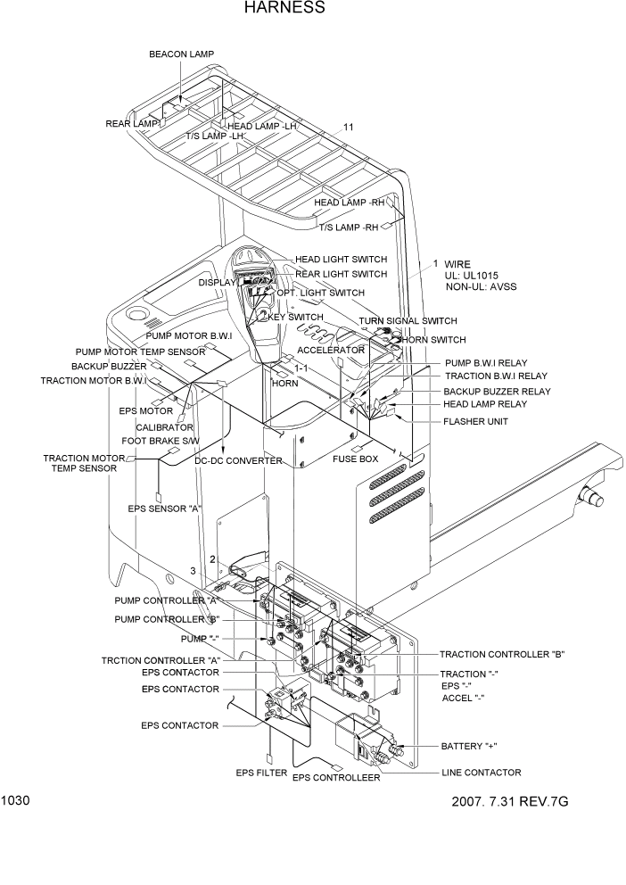 Схема запчастей Hyundai HBR14/HBR15/HBR18-7 - PAGE 1030 HARNESS ЭЛЕКТРИЧЕСКАЯ СИСТЕМА