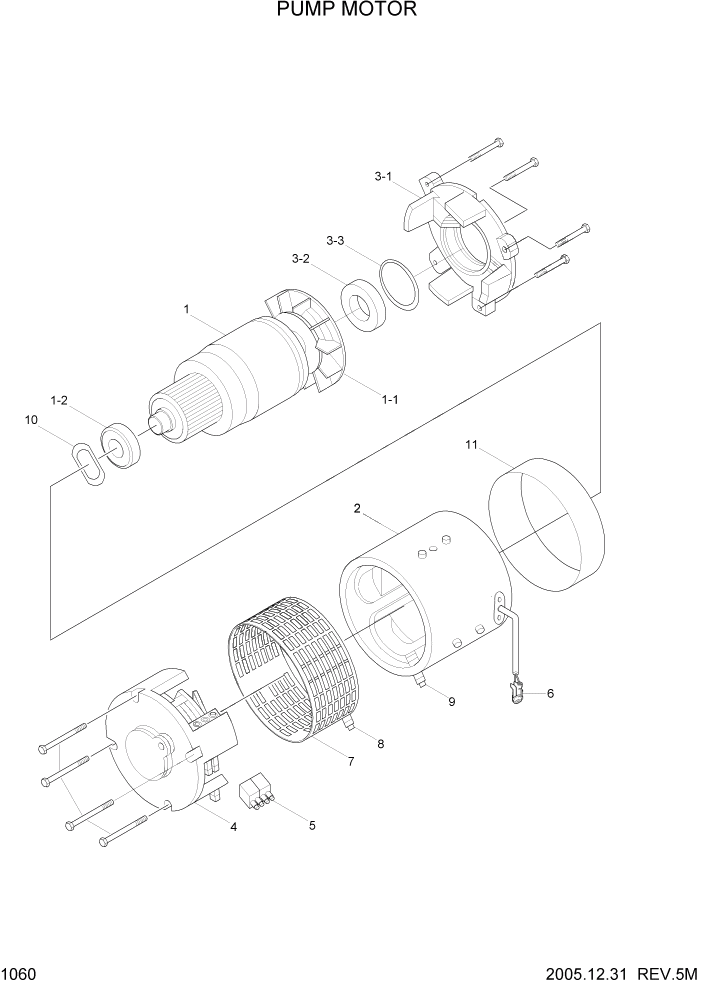 Схема запчастей Hyundai HBR14/HBR15/HBR18-7 - PAGE 1060 PUMP MOTOR ЭЛЕКТРИЧЕСКАЯ СИСТЕМА