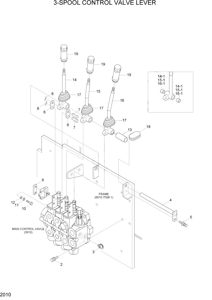 Схема запчастей Hyundai HBR14/HBR15/HBR18-7 - PAGE 2010 3-SPOOL CONTROL VALVE LEVER ГИДРАВЛИЧЕСКАЯ СИСТЕМА