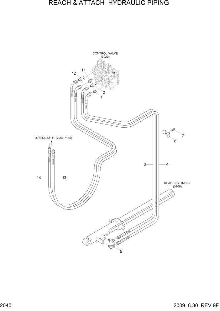 Схема запчастей Hyundai HBR14/HBR15/HBR18-7 - PAGE 2040 REACH & ATTACH HYDRAULIC PIPING ГИДРАВЛИЧЕСКАЯ СИСТЕМА