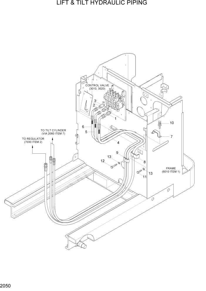 Схема запчастей Hyundai HBR14/HBR15/HBR18-7 - PAGE 2050 LIFT & TILT HYDRAULIC PIPING ГИДРАВЛИЧЕСКАЯ СИСТЕМА