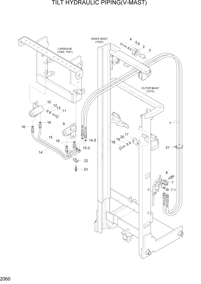 Схема запчастей Hyundai HBR14/HBR15/HBR18-7 - PAGE 2060 TILT HYDRAULIC PIPING(V-MAST) ГИДРАВЛИЧЕСКАЯ СИСТЕМА