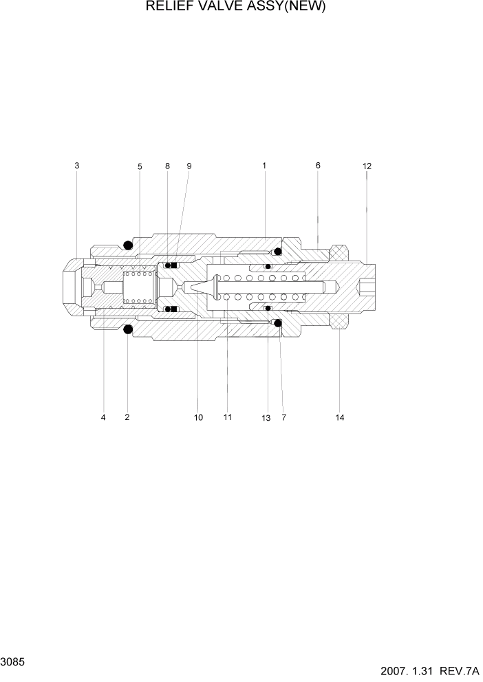 Схема запчастей Hyundai HBR14/HBR15/HBR18-7 - PAGE 3085 RELIEF VALVE ASSY(NEW) ГИДРАВЛИЧЕСКИЕ КОМПОНЕНТЫ