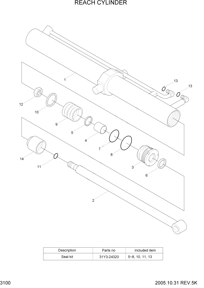 Схема запчастей Hyundai HBR14/HBR15/HBR18-7 - PAGE 3100 REACH CYLINDER ГИДРАВЛИЧЕСКИЕ КОМПОНЕНТЫ