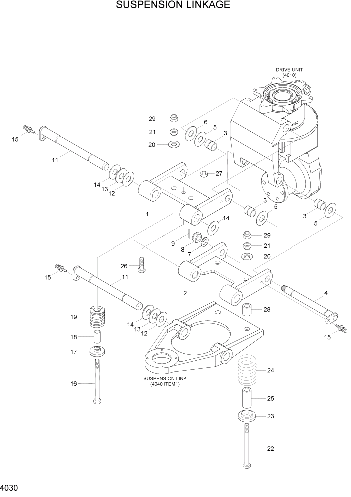 Схема запчастей Hyundai HBR14/HBR15/HBR18-7 - PAGE 4030 SUSPENSION LINKAGE СИЛОВАЯ СИСТЕМА