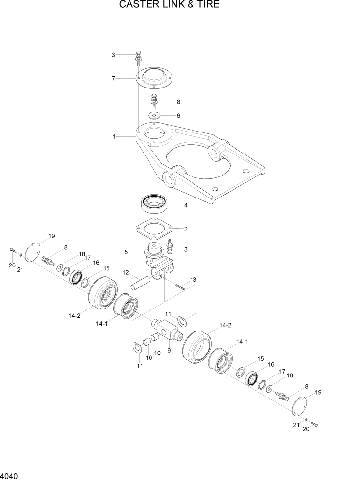 Схема запчастей Hyundai HBR14/HBR15/HBR18-7 - PAGE 4040 CASTER LINK & TIRE СИЛОВАЯ СИСТЕМА