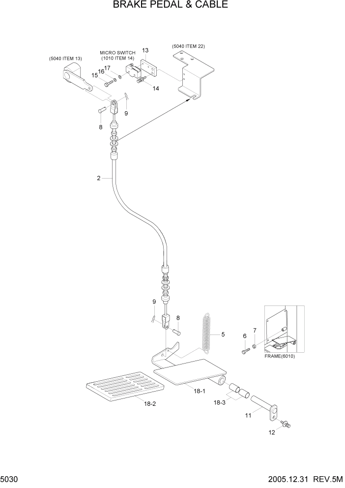 Схема запчастей Hyundai HBR14/HBR15/HBR18-7 - PAGE 5030 BRAKE PEDAL & CABLE СИСТЕМА УПРАВЛЕНИЯ