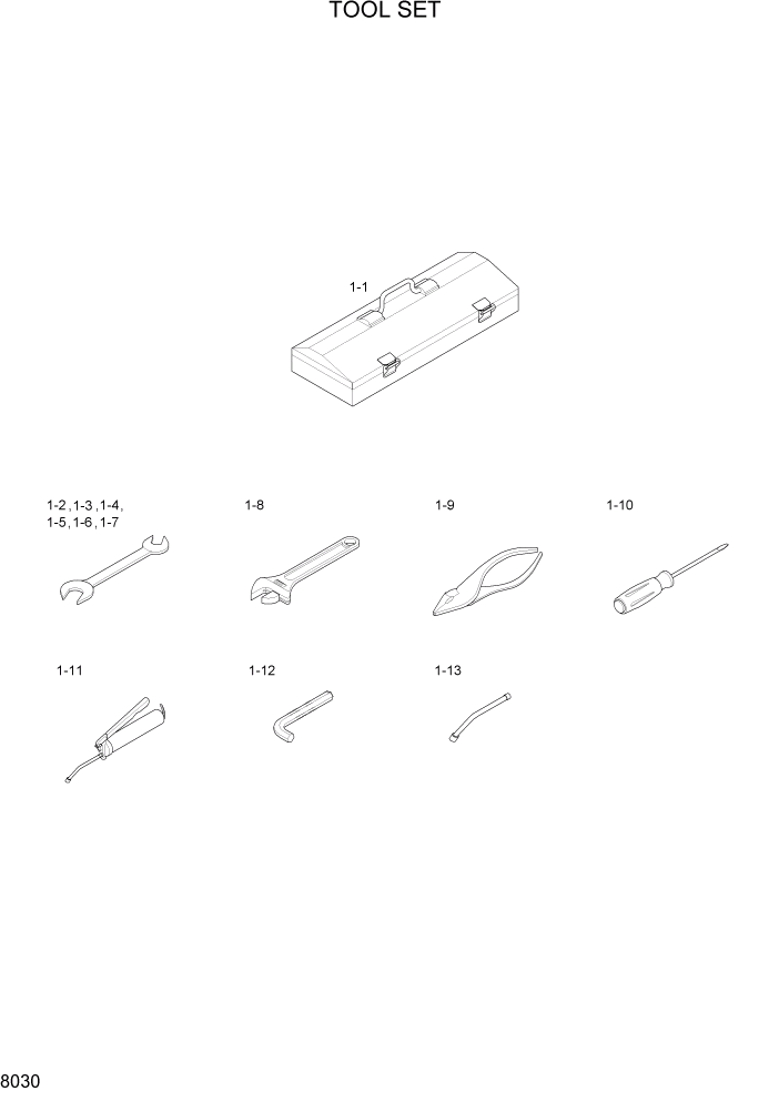 Схема запчастей Hyundai HBR14/HBR15/HBR18-7 - PAGE 8030 TOOL SET ДРУГИЕ ЧАСТИ