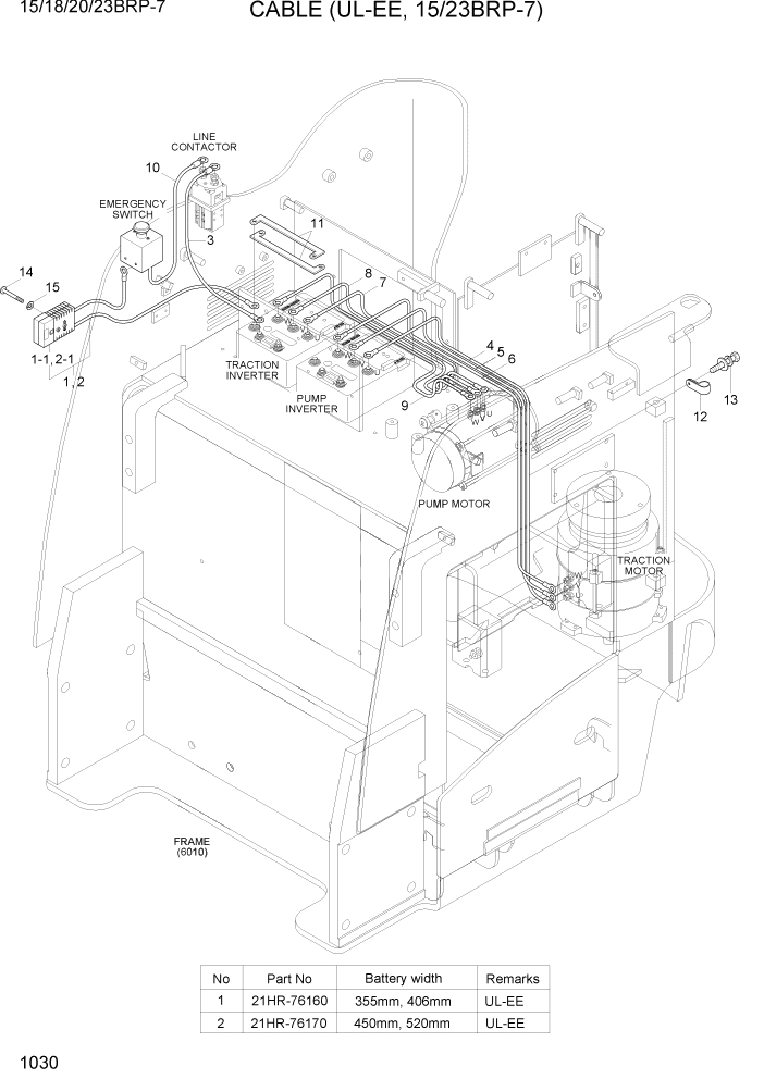 Схема запчастей Hyundai 15/18/20/23BRP-7 - PAGE 1030 CABLE (UL-EE, 15/23BRP-7) ЭЛЕКТРИЧЕСКАЯ СИСТЕМА