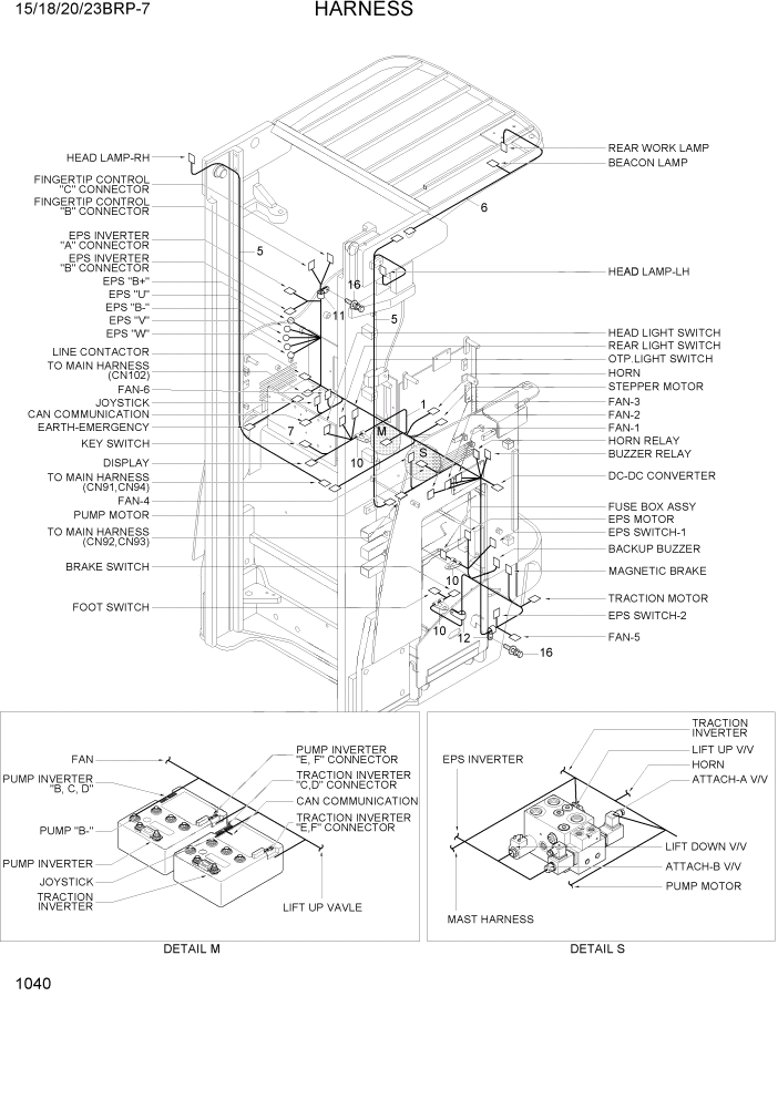 Схема запчастей Hyundai 15/18/20/23BRP-7 - PAGE 1040 HARNESS 1 ЭЛЕКТРИЧЕСКАЯ СИСТЕМА