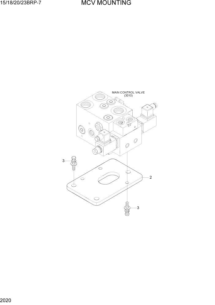 Схема запчастей Hyundai 15/18/20/23BRP-7 - PAGE 2020 MCV MOUNTING ГИДРАВЛИЧЕСКАЯ СИСТЕМА