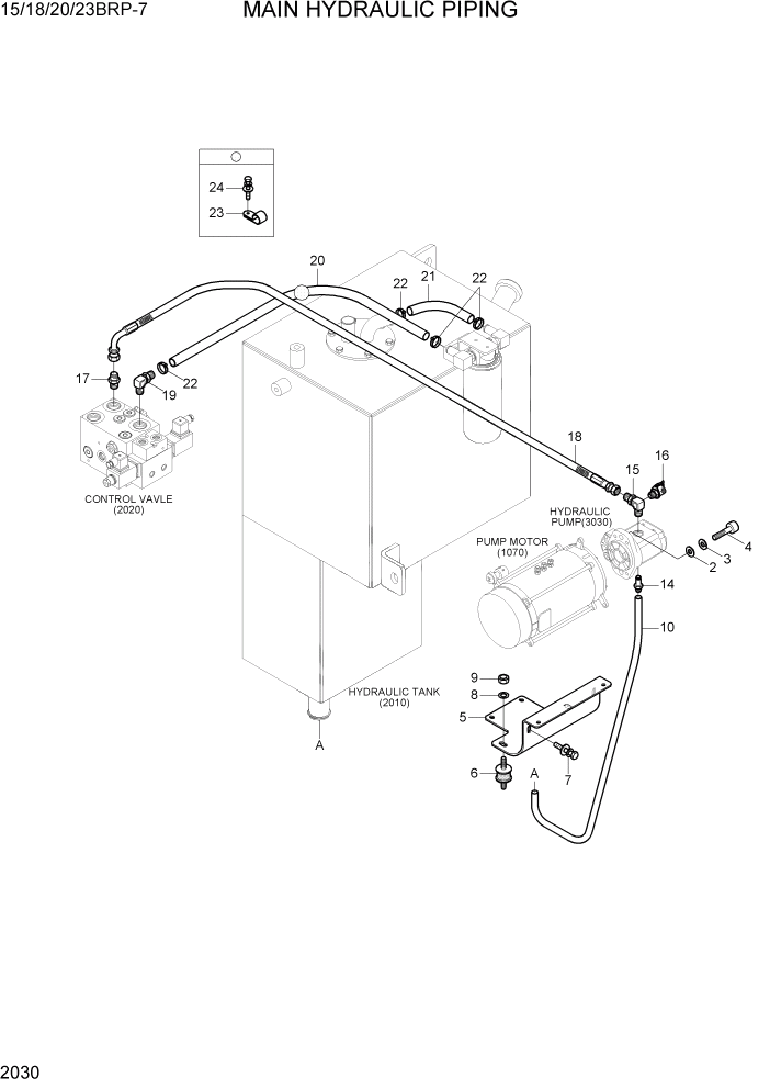 Схема запчастей Hyundai 15/18/20/23BRP-7 - PAGE 2030 MAIN HYD PIPING ГИДРАВЛИЧЕСКАЯ СИСТЕМА