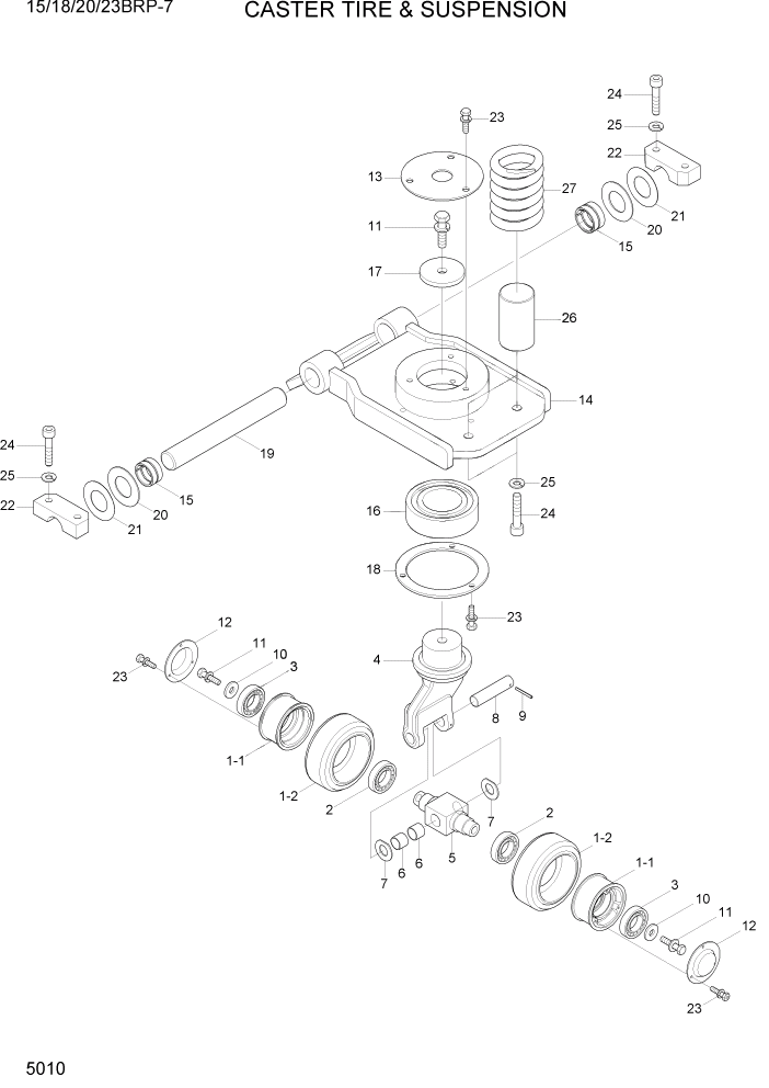 Схема запчастей Hyundai 15/18/20/23BRP-7 - PAGE 5010 CASTER TIRE & SUSPENSION СИСТЕМА УПРАВЛЕНИЯ