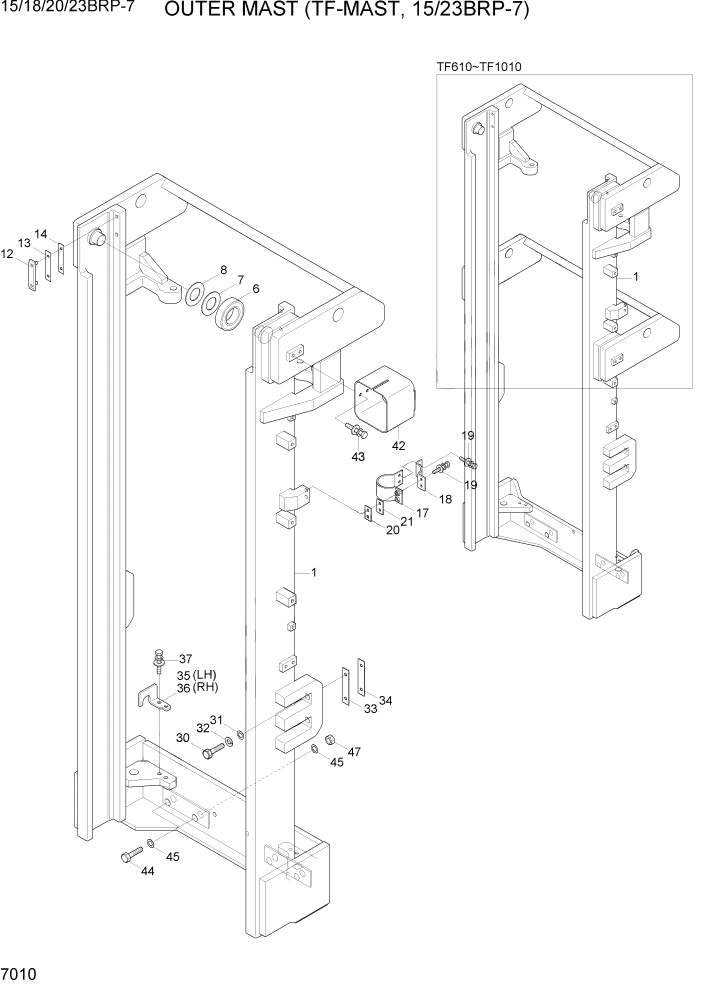 Схема запчастей Hyundai 15/18/20/23BRP-7 - PAGE 7010 OUTER MAST (TF-MAST, 15/23BRP-7) РАБОЧЕЕ ОБОРУДОВАНИЕ