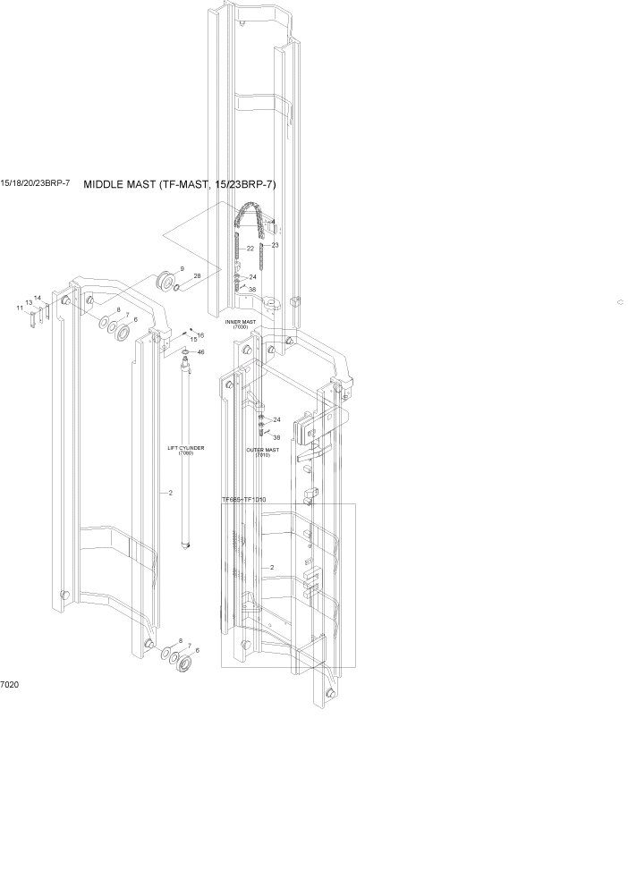 Схема запчастей Hyundai 15/18/20/23BRP-7 - PAGE 7020 MIDDLE MAST (TF-MAST, 15/23BRP-7) РАБОЧЕЕ ОБОРУДОВАНИЕ