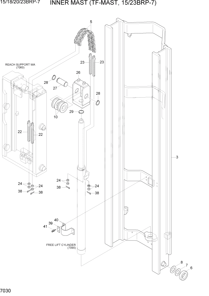 Схема запчастей Hyundai 15/18/20/23BRP-7 - PAGE 7030 INNER MAST (TF-MAST, 15/23BRP-7) РАБОЧЕЕ ОБОРУДОВАНИЕ