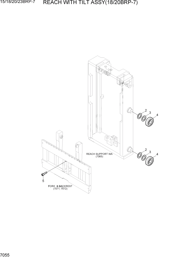 Схема запчастей Hyundai 15/18/20/23BRP-7 - PAGE 7055 REACH WITH TILT ASSY (18/20BRP-7) РАБОЧЕЕ ОБОРУДОВАНИЕ