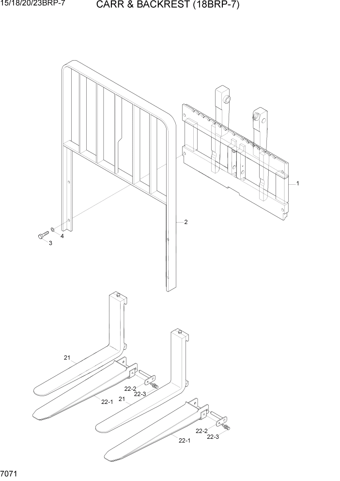 Схема запчастей Hyundai 15/18/20/23BRP-7 - PAGE 7071 CARR, BACKREST & FORK (18BRP-7) РАБОЧЕЕ ОБОРУДОВАНИЕ