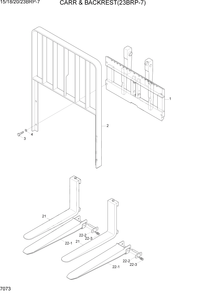 Схема запчастей Hyundai 15/18/20/23BRP-7 - PAGE 7073 CARR, BACKREST & FORK (23BRP-7) РАБОЧЕЕ ОБОРУДОВАНИЕ