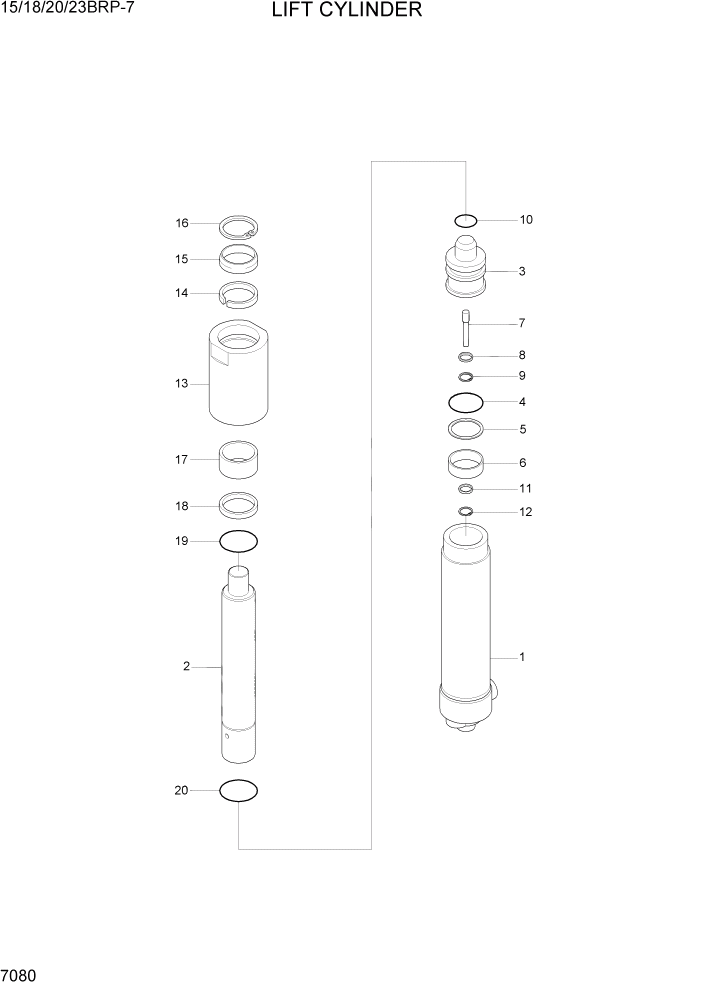 Схема запчастей Hyundai 15/18/20/23BRP-7 - PAGE 7080 LIFT CYLINDER (TF-MAST) РАБОЧЕЕ ОБОРУДОВАНИЕ