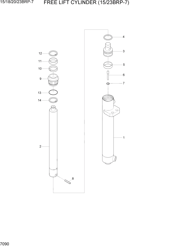 Схема запчастей Hyundai 15/18/20/23BRP-7 - PAGE 7090 FREE LIFT CYLINDER (TF-MAST, 15/23BRP-7) РАБОЧЕЕ ОБОРУДОВАНИЕ