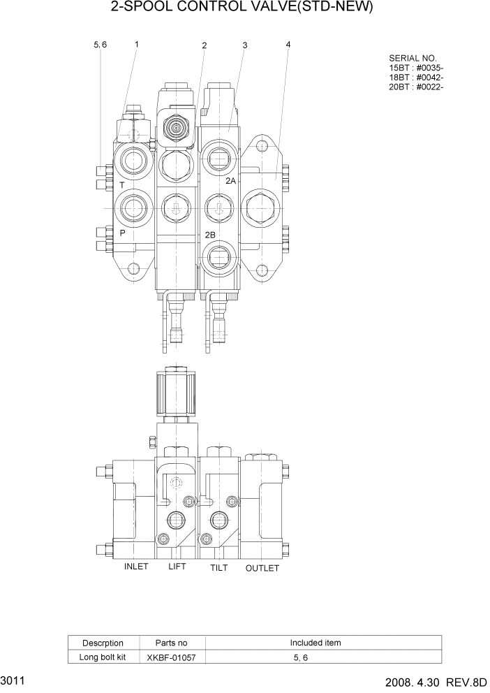 Схема запчастей Hyundai 15/18/20BT - PAGE 3011 2-SPOOL CONTROL VALVE(STD-NEW) ГИДРАВЛИЧЕСКИЕ КОМПОНЕНТЫ