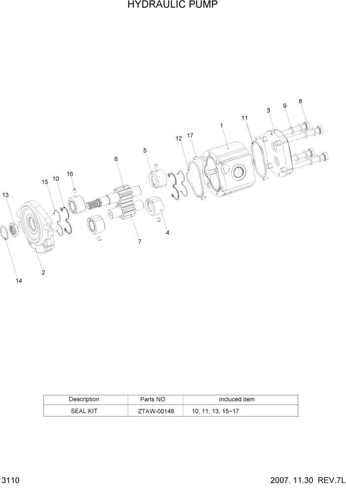 Схема запчастей Hyundai 15/18/20BT - PAGE 3110 HYDRAULIC PUMP ГИДРАВЛИЧЕСКИЕ КОМПОНЕНТЫ