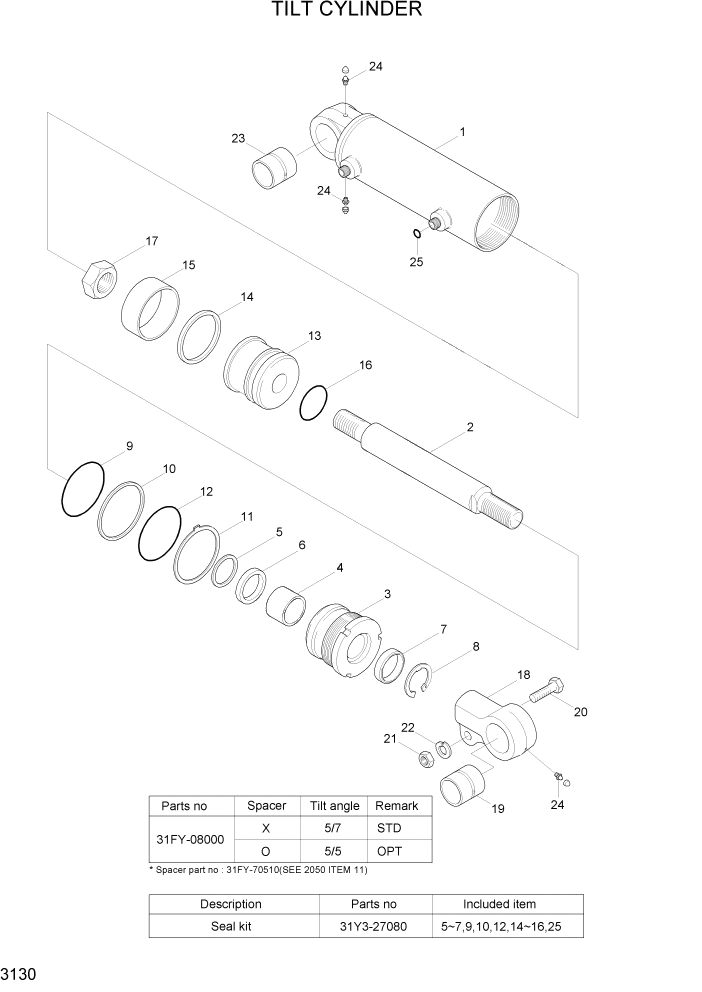 Схема запчастей Hyundai 15/18/20BT - PAGE 3130 TILT CYLINDER ГИДРАВЛИЧЕСКИЕ КОМПОНЕНТЫ