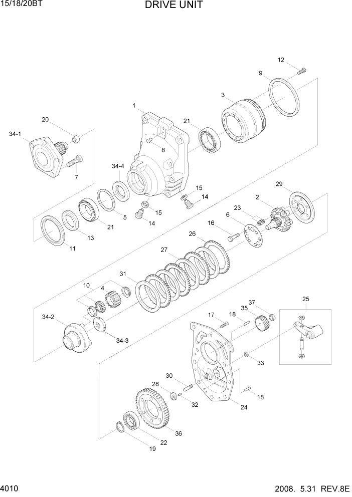 Схема запчастей Hyundai 15/18/20BT - PAGE 4010 DRIVE UNIT СИЛОВАЯ СИСТЕМА