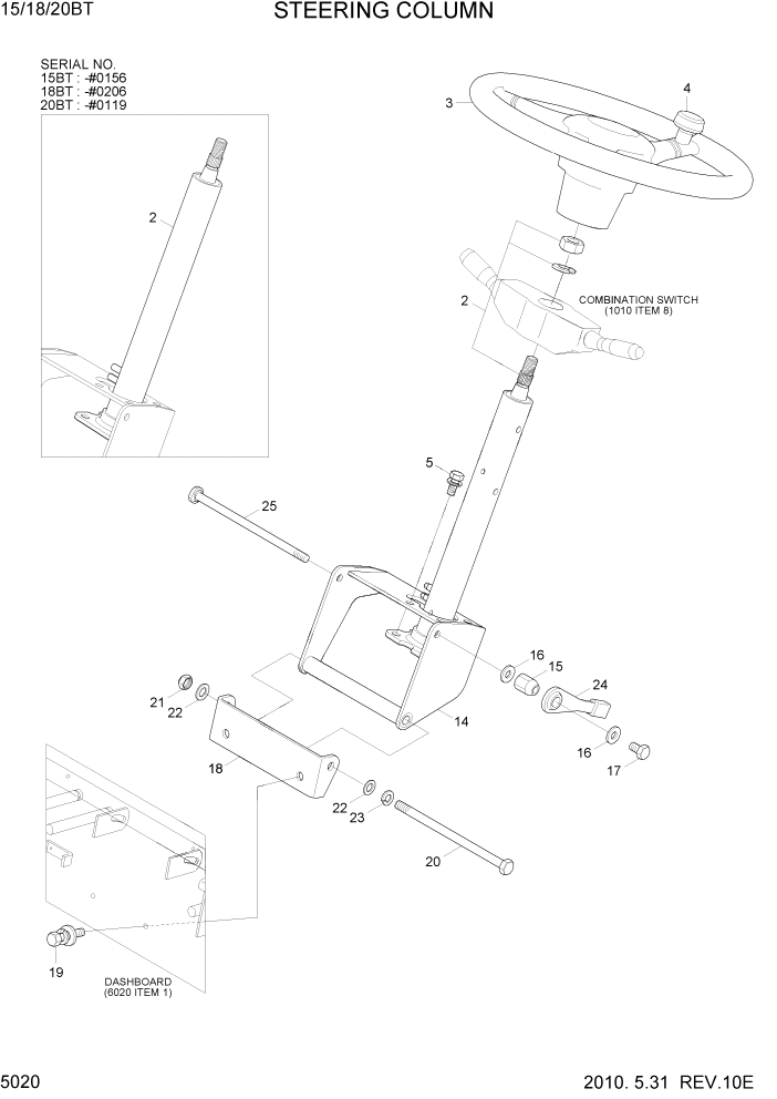 Схема запчастей Hyundai 15/18/20BT - PAGE 5020 STEERING COLUMN РУЛЕВОЕ & СИСТЕМА УПРАВЛЕНИЯ