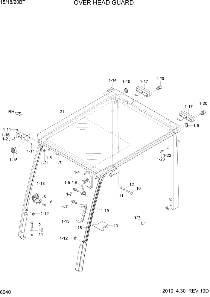 Схема запчастей Hyundai 15/18/20BT - PAGE 6040 OVERHEAD GUARD СТРУКТУРА