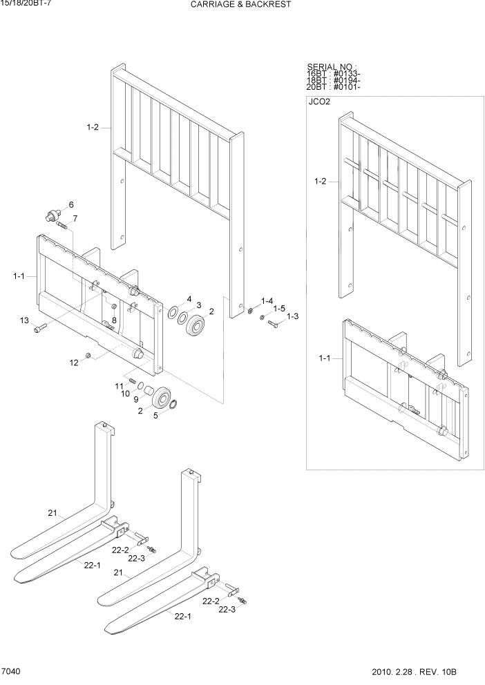 Схема запчастей Hyundai 15/18/20BT - PAGE 7040 CARRIAGE & BACKREST(V-MAST) РАБОЧЕЕ ОБОРУДОВАНИЕ