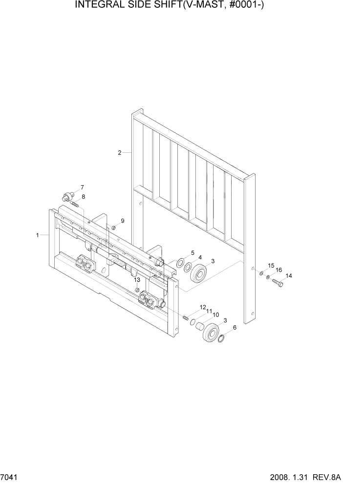 Схема запчастей Hyundai 15/18/20BT - PAGE 7041 INTEGRAL SIDE SHIFT(V-MAST, #0001-) РАБОЧЕЕ ОБОРУДОВАНИЕ