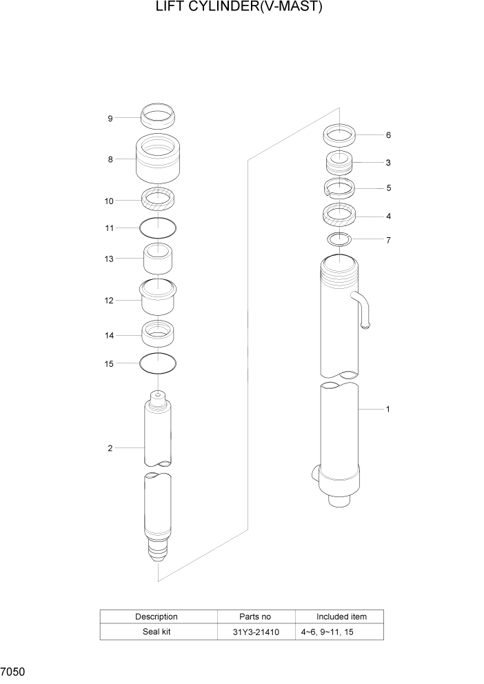 Схема запчастей Hyundai 15/18/20BT - PAGE 7050 LIFT CYLINDER(V-MAST) РАБОЧЕЕ ОБОРУДОВАНИЕ