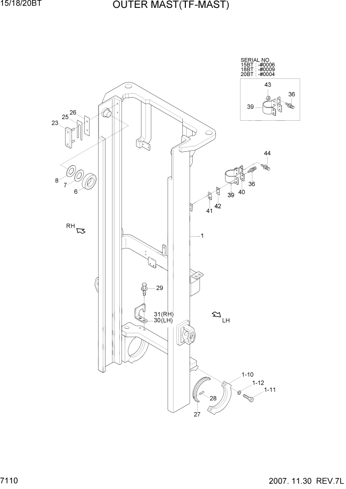 Схема запчастей Hyundai 15/18/20BT - PAGE 7110 OUTER MAST(TF-MAST) РАБОЧЕЕ ОБОРУДОВАНИЕ