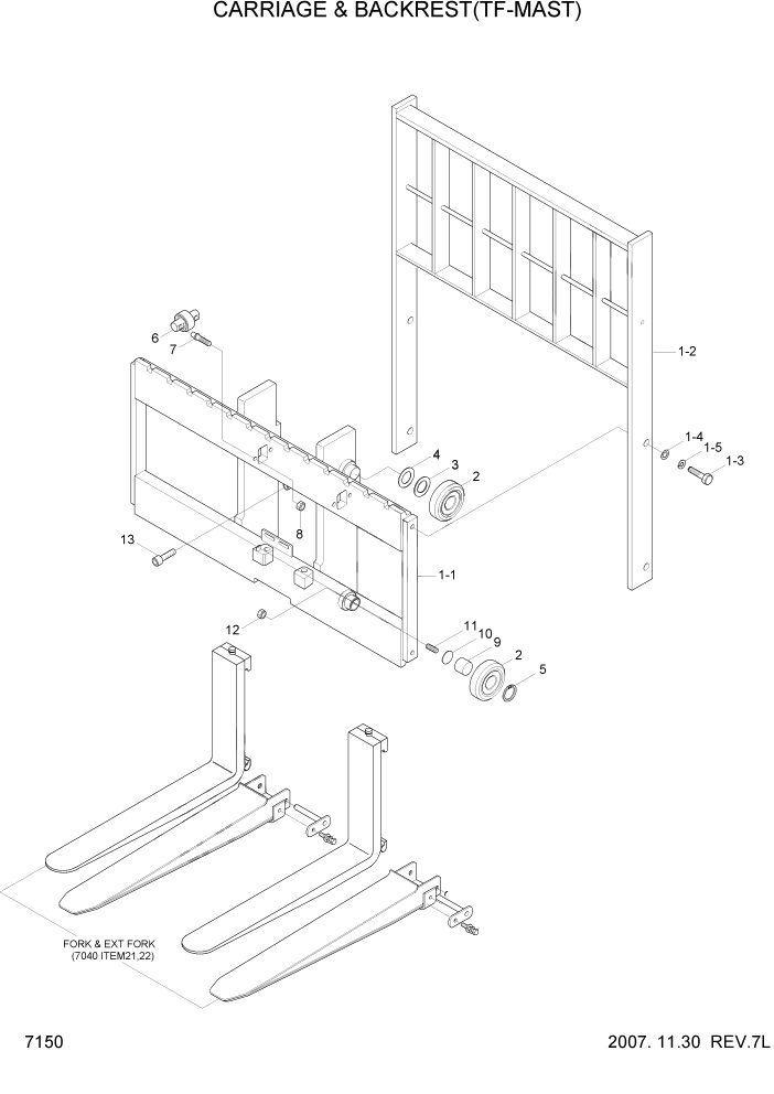 Схема запчастей Hyundai 15/18/20BT - PAGE 7150 CARRIAGE & BACKREST(TF-MAST) РАБОЧЕЕ ОБОРУДОВАНИЕ