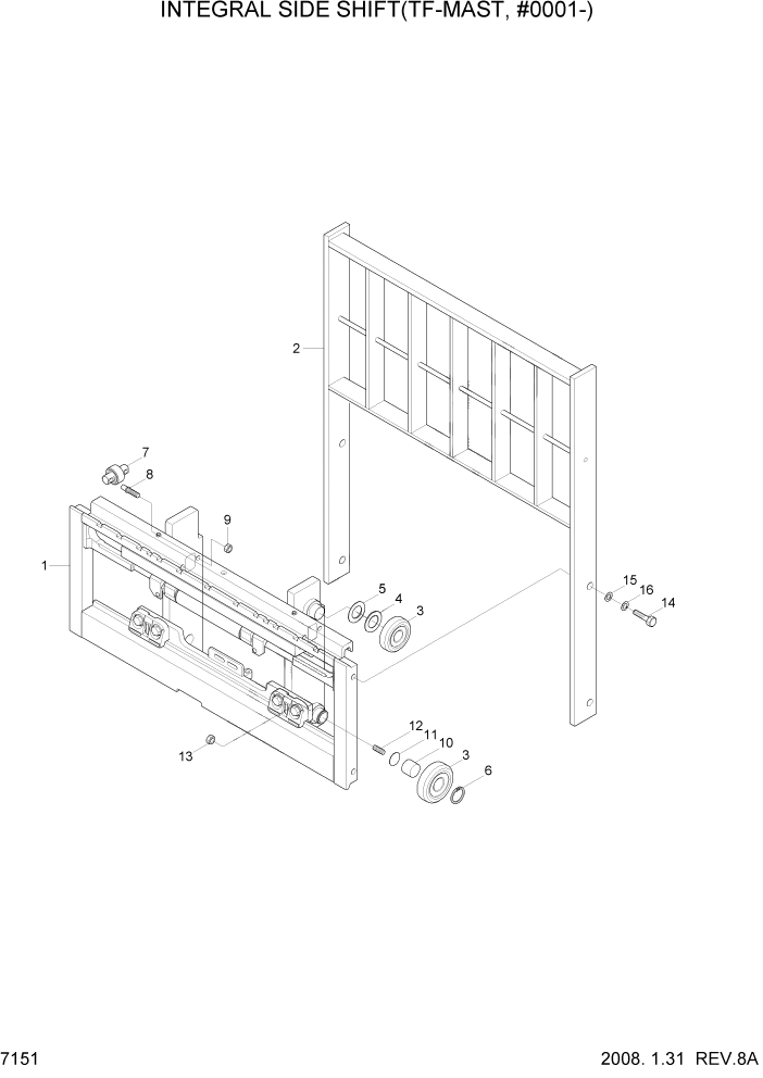 Схема запчастей Hyundai 15/18/20BT - PAGE 7151 INTEGRAL SIDE SHIFT(V-MAST, #0001-) РАБОЧЕЕ ОБОРУДОВАНИЕ