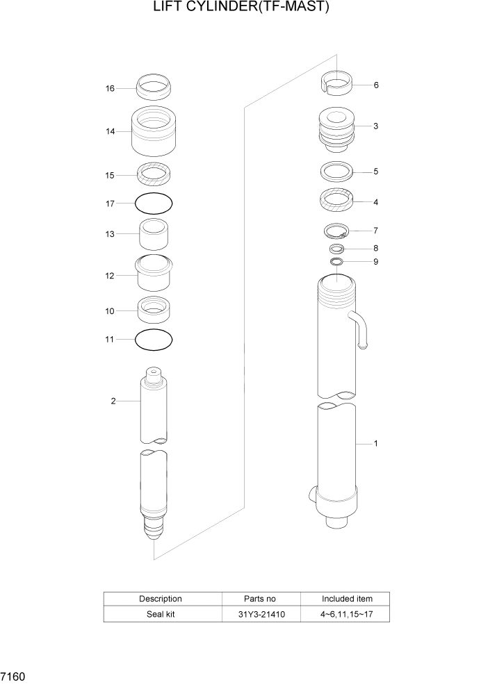 Схема запчастей Hyundai 15/18/20BT - PAGE 7160 LIFT CYLINDER(TF-MAST) РАБОЧЕЕ ОБОРУДОВАНИЕ