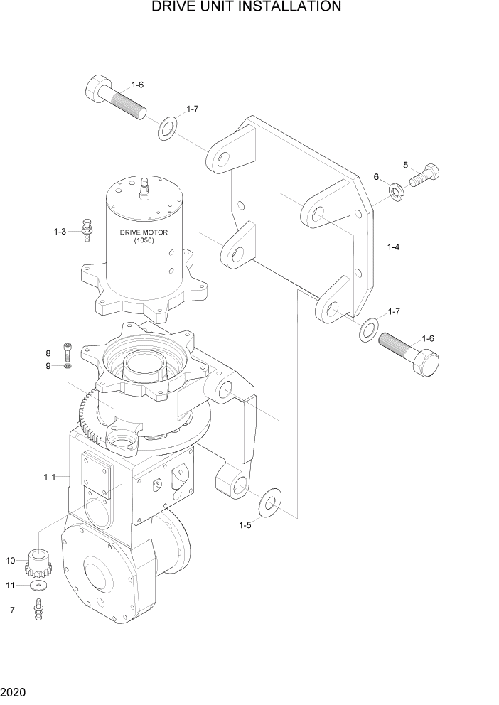 Схема запчастей Hyundai 15P/15P-7/40T/40T-7 - PAGE 2020 DRIVE UNIT INSTALLATION СИЛОВАЯ СИСТЕМА