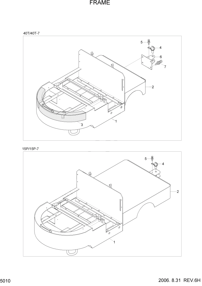 Схема запчастей Hyundai 15P/15P-7/40T/40T-7 - PAGE 5010 FRAME РАМА & КОРПУС