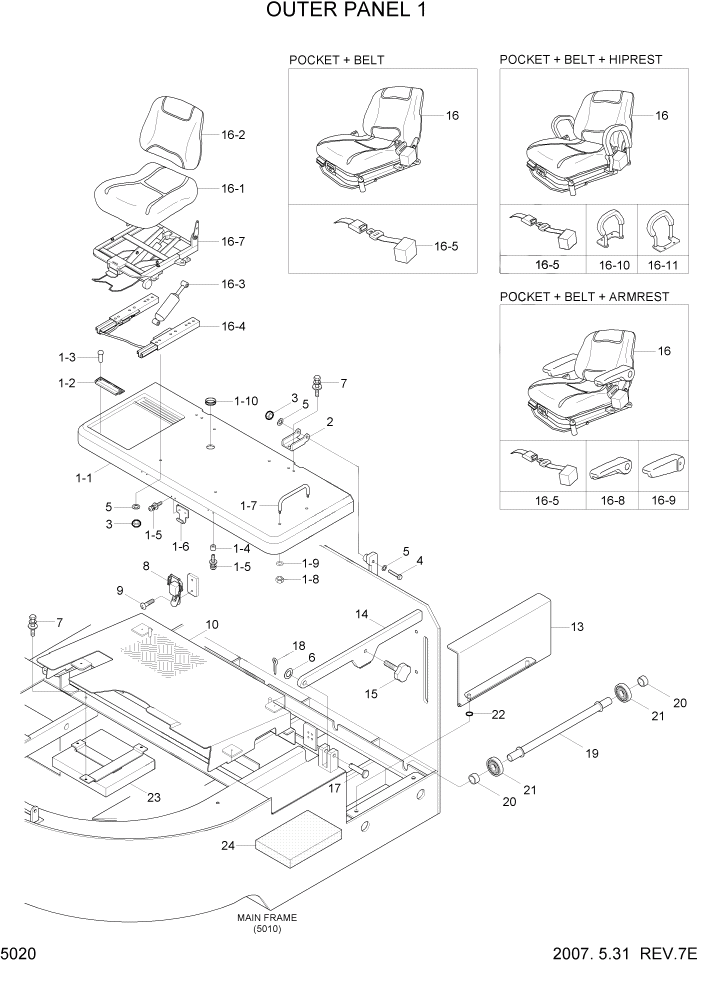 Схема запчастей Hyundai 15P/15P-7/40T/40T-7 - PAGE 5020 OUTER PANEL 1 РАМА & КОРПУС