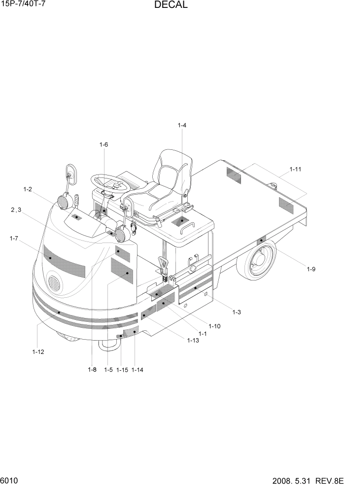 Схема запчастей Hyundai 15P/15P-7/40T/40T-7 - PAGE 6010 DECAL ДРУГИЕ ЧАСТИ