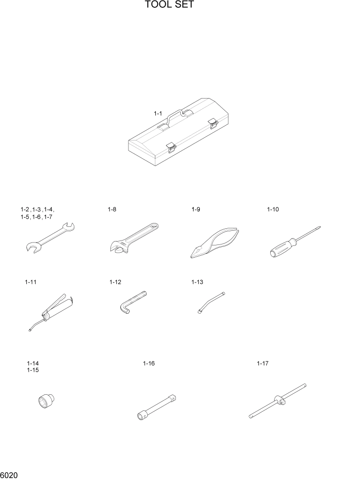 Схема запчастей Hyundai 15P/15P-7/40T/40T-7 - PAGE 6020 TOOL SET ДРУГИЕ ЧАСТИ